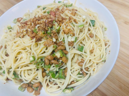 【おつまみレシピ】出汁パック使用で簡単！「納豆とオクラの冷製出汁パスタ」 画像